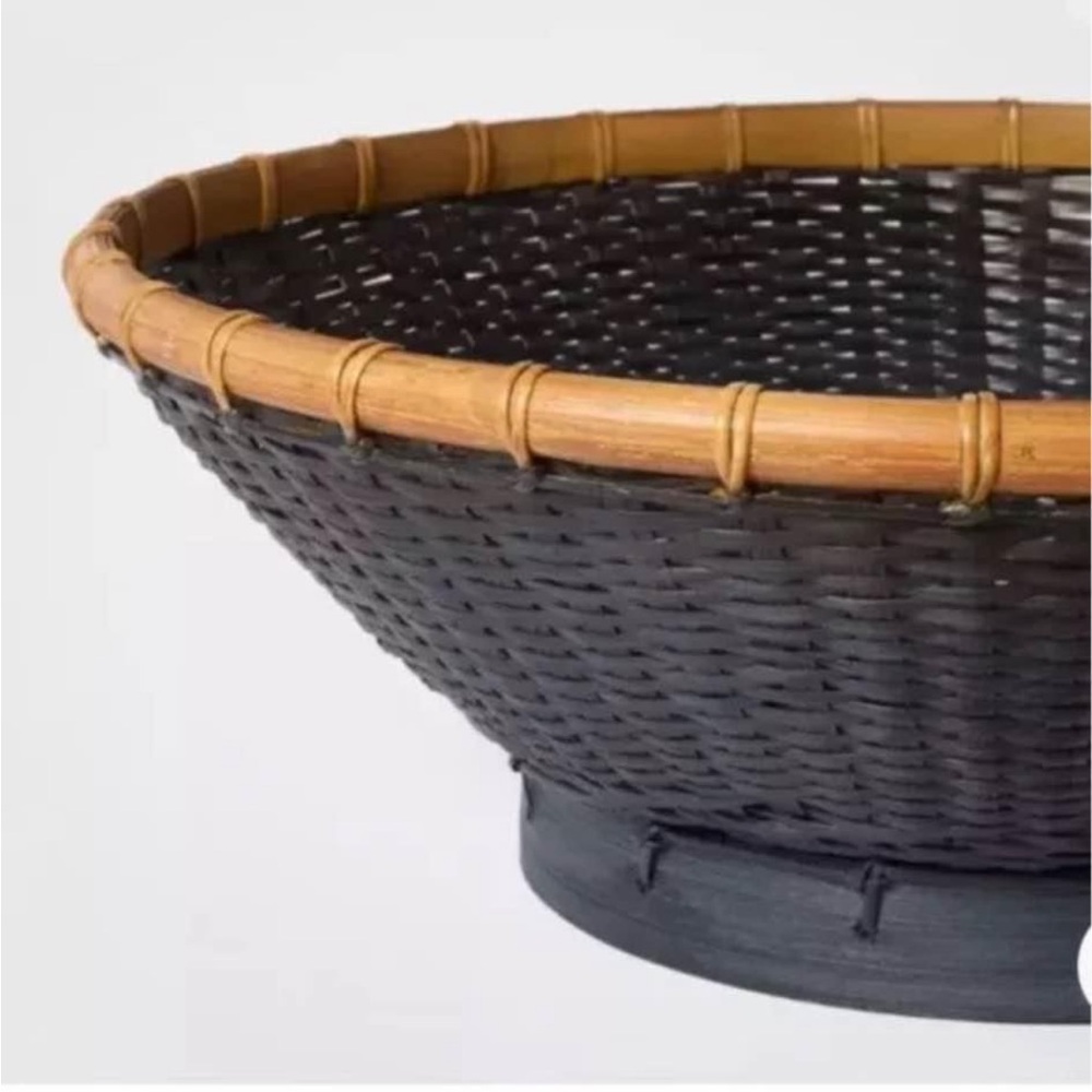 Studio McGee Round Bamboo Woven Bowl Black and Tan 15.75” H - Picture 2 of 9